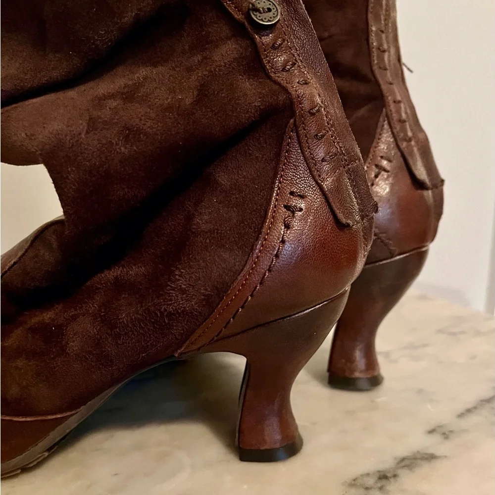 Gold Button Leather and Suede Boots - Picture 3 of 9
